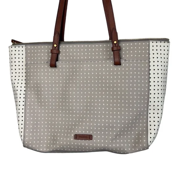 Fossil Emma Tote Bag Dual Straps Brown Handles Patterned Gray White Black NWOT - Picture 3 of 12